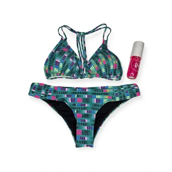 new OndadeMar Swimwear ☀︎︎Multi Strap Tri Top Bikini Set ☀︎︎ Green Print ☀︎︎ M L - Picture 12 of 14